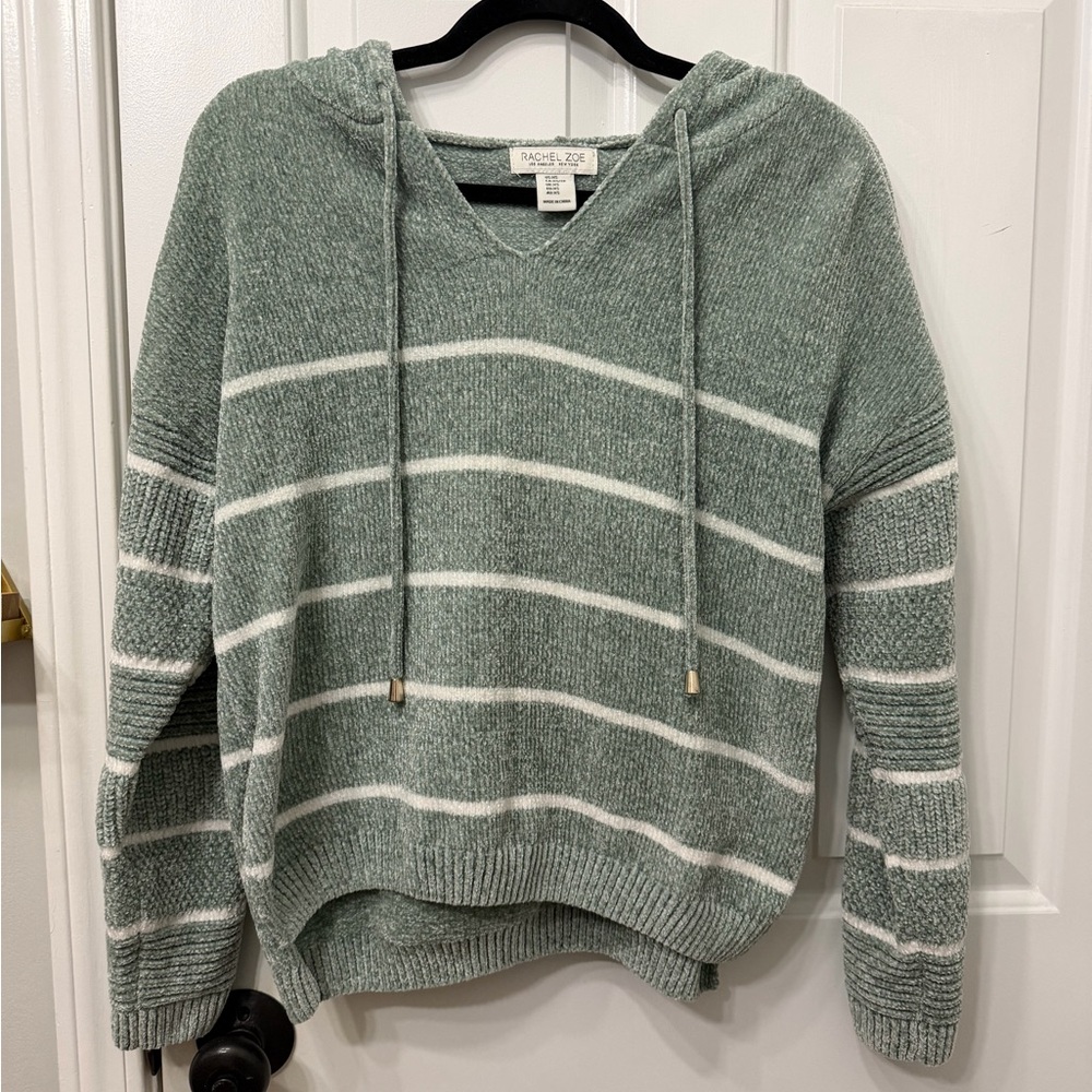 Rachel Zoe Sage and White Striped V-Neck Sweater NWOT